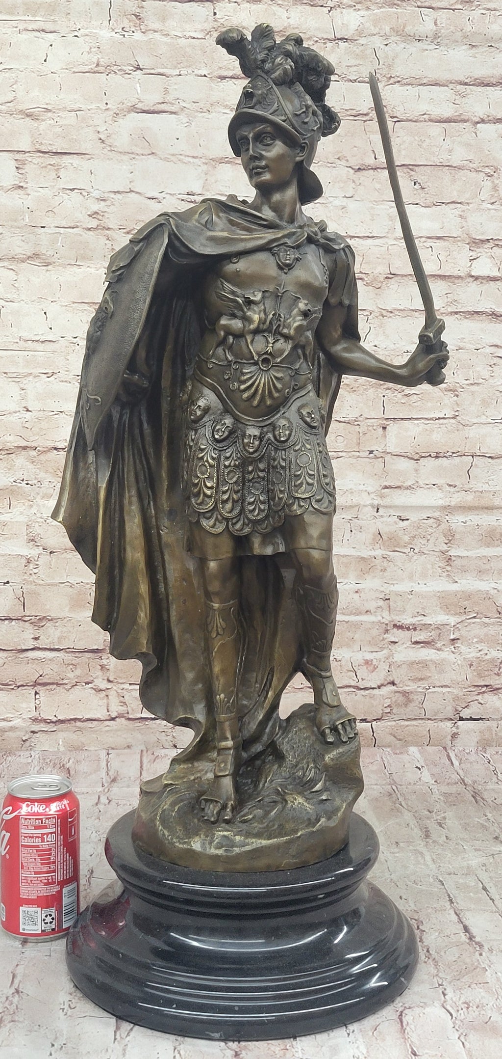 Mars God of War Bronze Metal Warrior Statue Sculpture Figure on Marble Base 29" x 13"