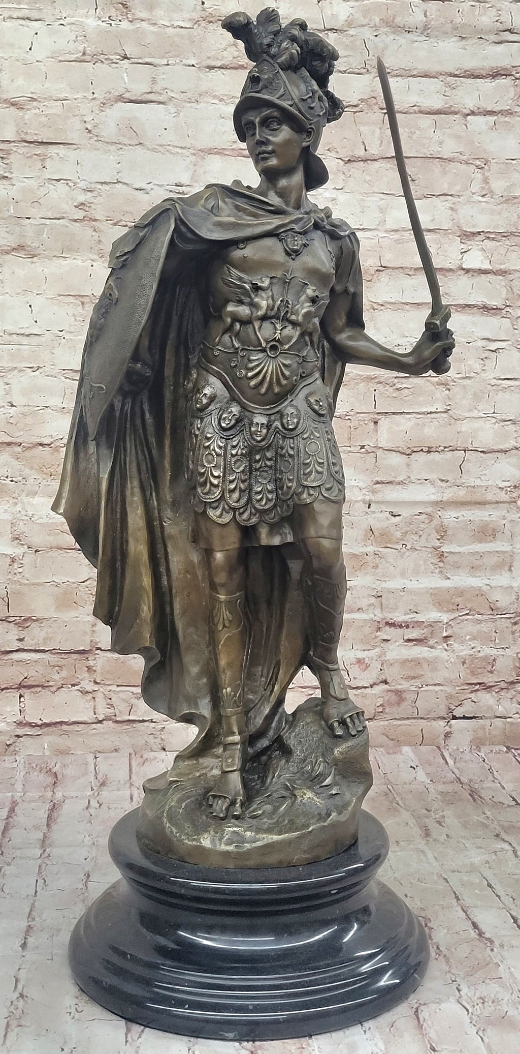 Mars God of War Bronze Metal Warrior Statue Sculpture Figure on Marble Base 29" x 13"