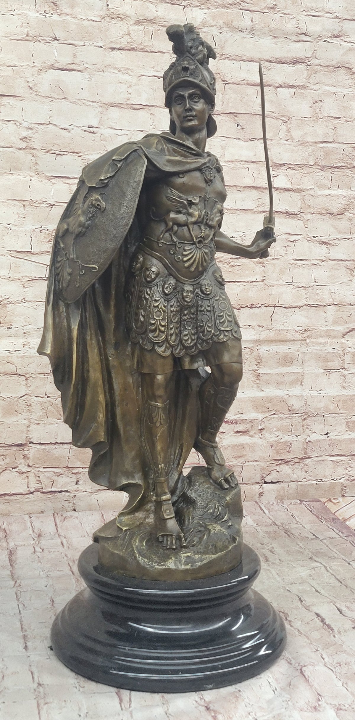 Mars God of War Bronze Metal Warrior Statue Sculpture Figure on Marble Base 29" x 13"