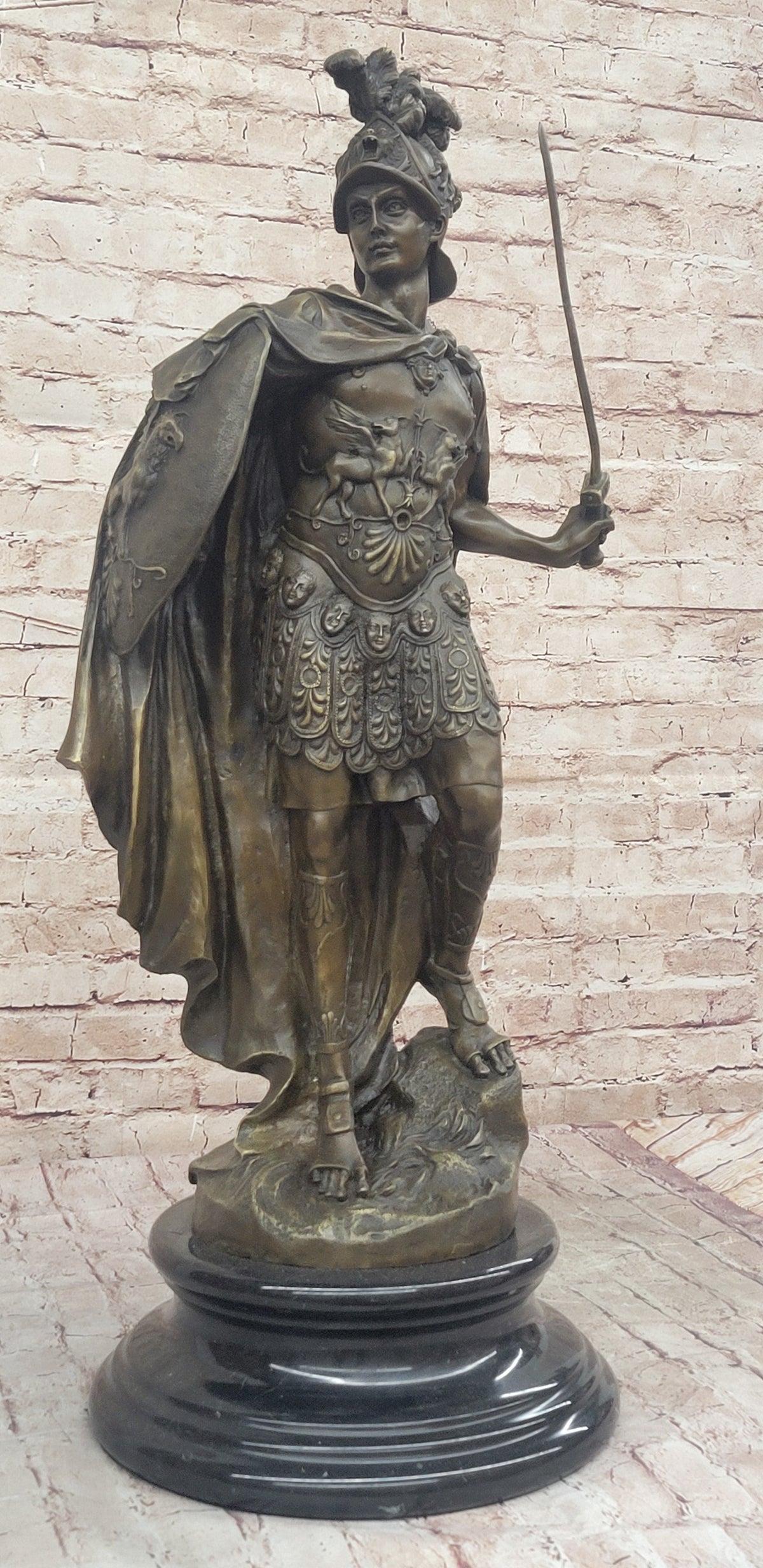 Mars God of War Bronze Metal Warrior Statue Sculpture Figure on Marble Base 29" x 13"
