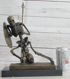 Skeleton Warrior w/ Shield and Spear Bronze Statue Sculpture Marble Base 12" x 10"
