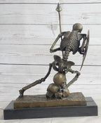 Skeleton Warrior w/ Shield and Spear Bronze Statue Sculpture Marble Base 12" x 10"