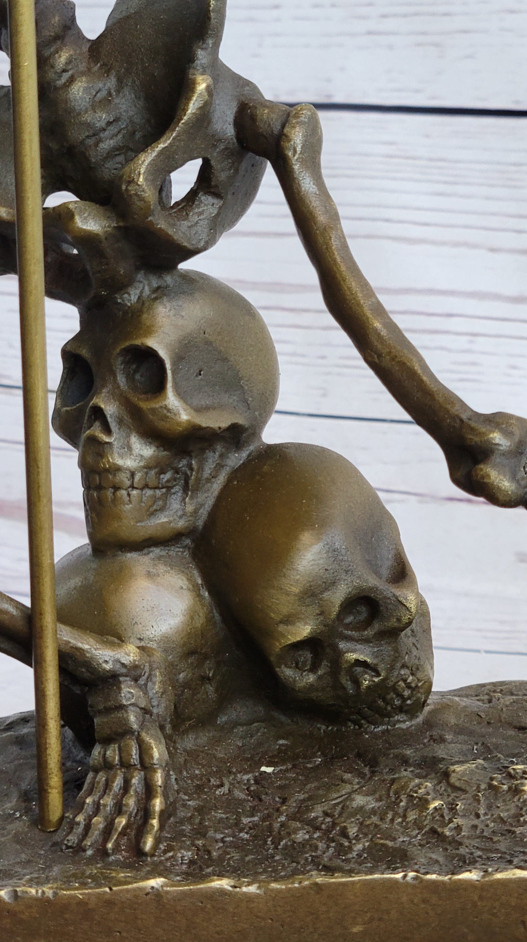 Skeleton Warrior w/ Shield and Spear Bronze Statue Sculpture Marble Base 12" x 10"