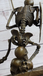 Skeleton Warrior w/ Shield and Spear Bronze Statue Sculpture Marble Base 12" x 10"
