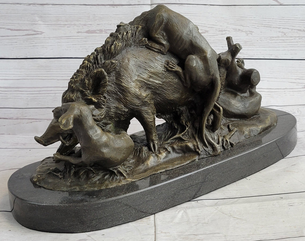 Boar Attacked by Wild Dogs Hot Cast Bronze Sculpture Statue Art by Lecourtier