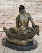 Bronze Native American Canoe Sculpture – Indian Warrior in Boat Statue