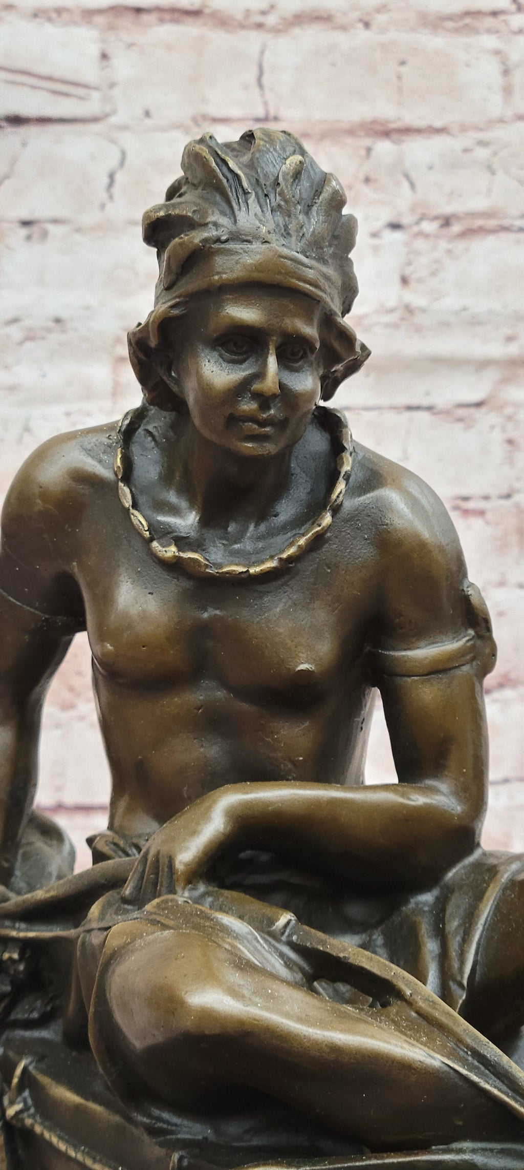 Bronze Native American Canoe Sculpture – Indian Warrior in Boat Statue