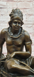 Bronze Native American Canoe Sculpture – Indian Warrior in Boat Statue