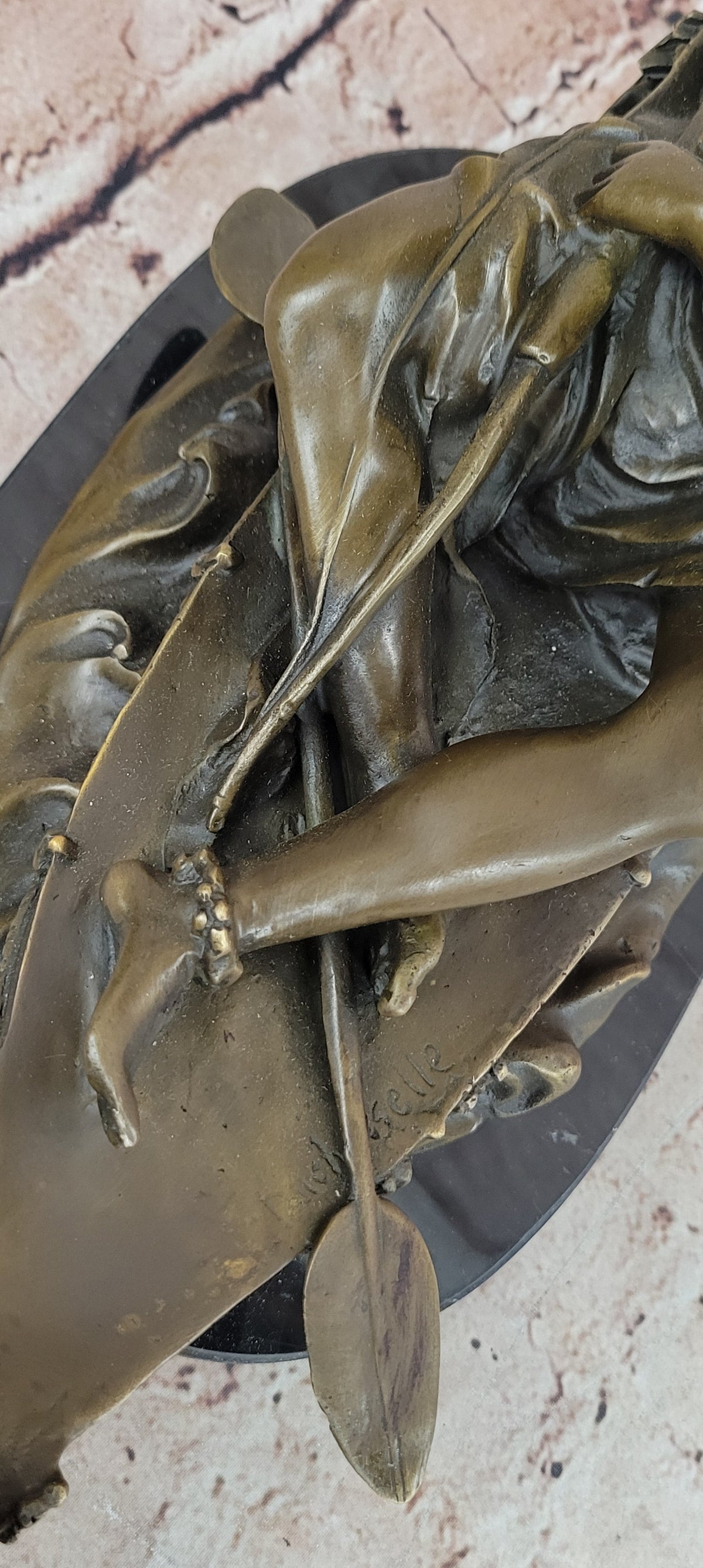 Bronze Native American Canoe Sculpture – Indian Warrior in Boat Statue