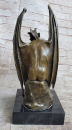 Bronze Marble Statue Lucifer Demon Fallen Angel Satan Crucifix Cross Figurine