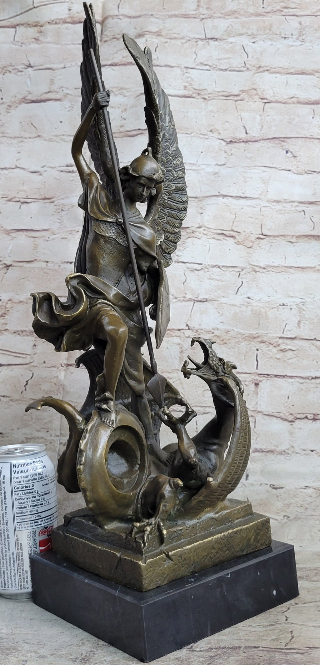 Signed Saint George killing Dragon Bronze Sculpture Art Statue Figure Figurine