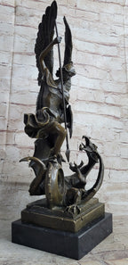 Signed Saint George killing Dragon Bronze Sculpture Art Statue Figure Figurine
