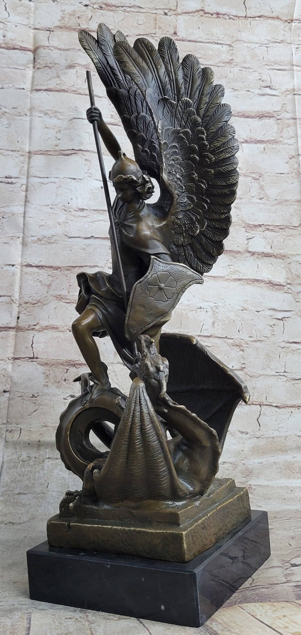 Signed Saint George killing Dragon Bronze Sculpture Art Statue Figure Figurine