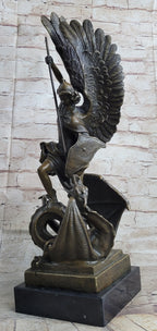 Signed Saint George killing Dragon Bronze Sculpture Art Statue Figure Figurine
