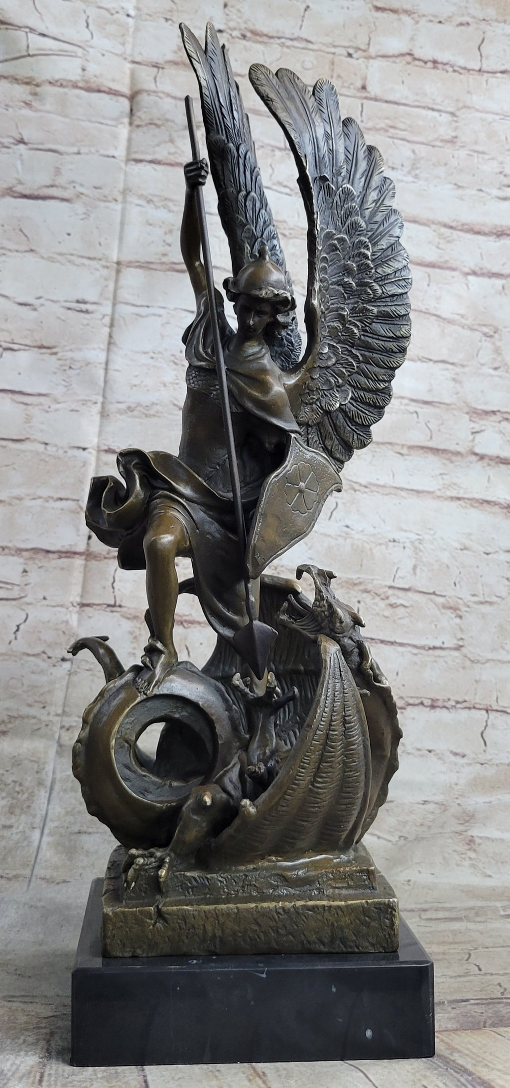 Signed Saint George killing Dragon Bronze Sculpture Art Statue Figure Figurine