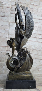 Signed Saint George killing Dragon Bronze Sculpture Art Statue Figure Figurine