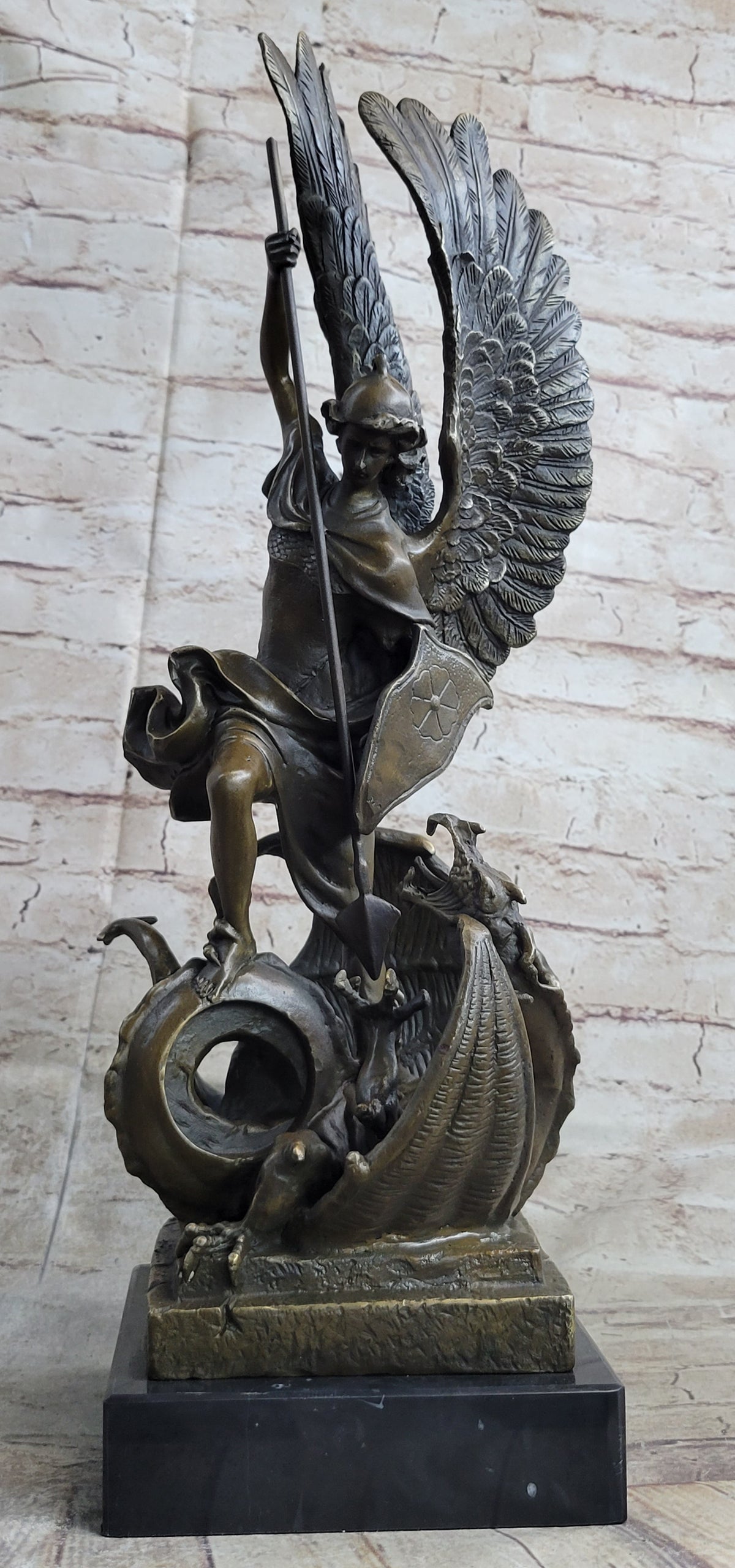 Signed Saint George killing Dragon Bronze Sculpture Art Statue Figure Figurine