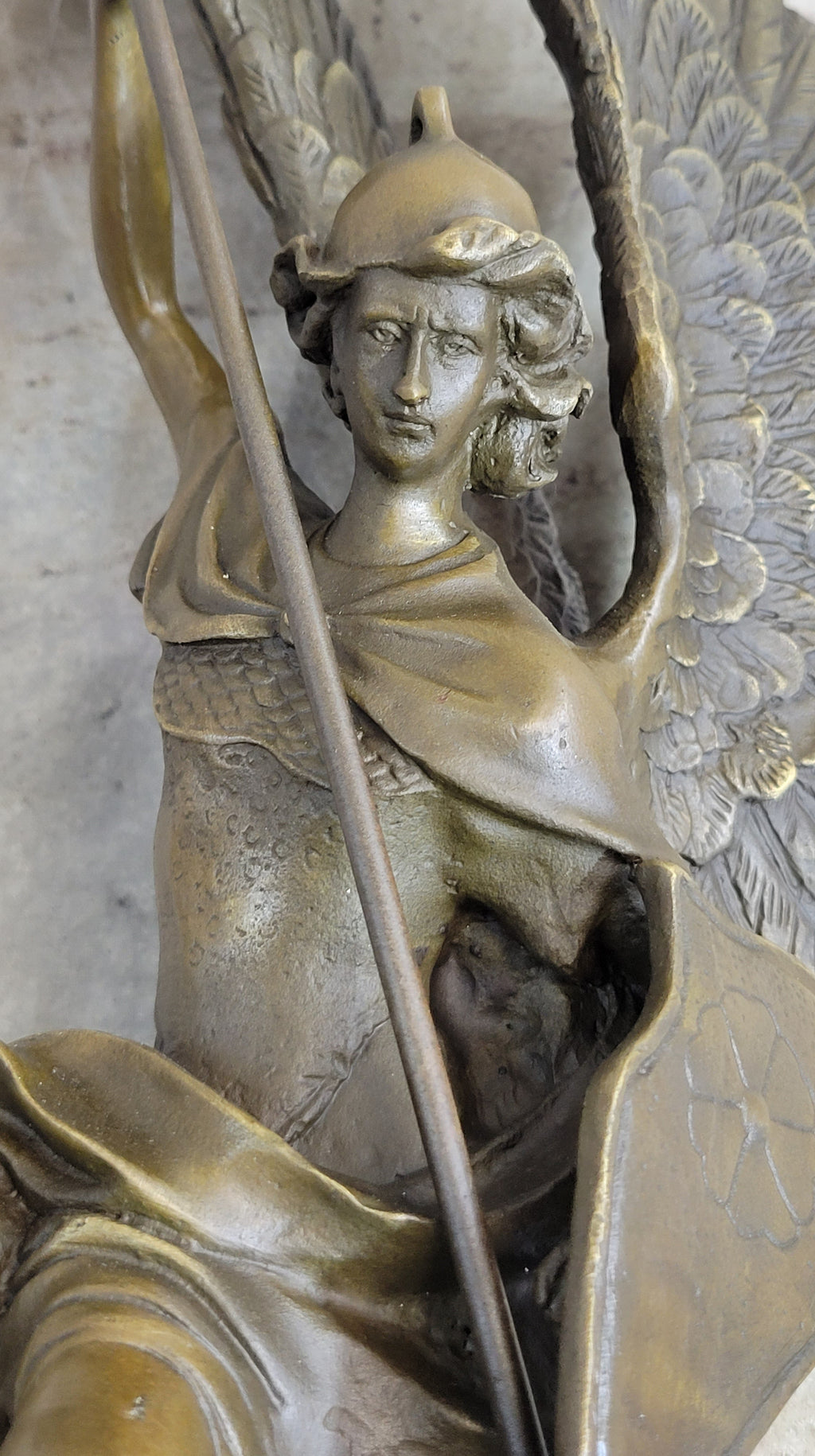 Signed Saint George killing Dragon Bronze Sculpture Art Statue Figure Figurine