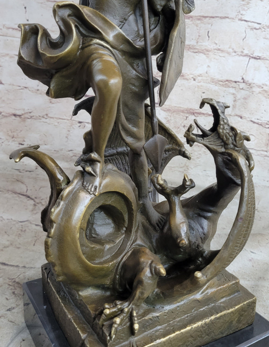 Signed Saint George killing Dragon Bronze Sculpture Art Statue Figure Figurine