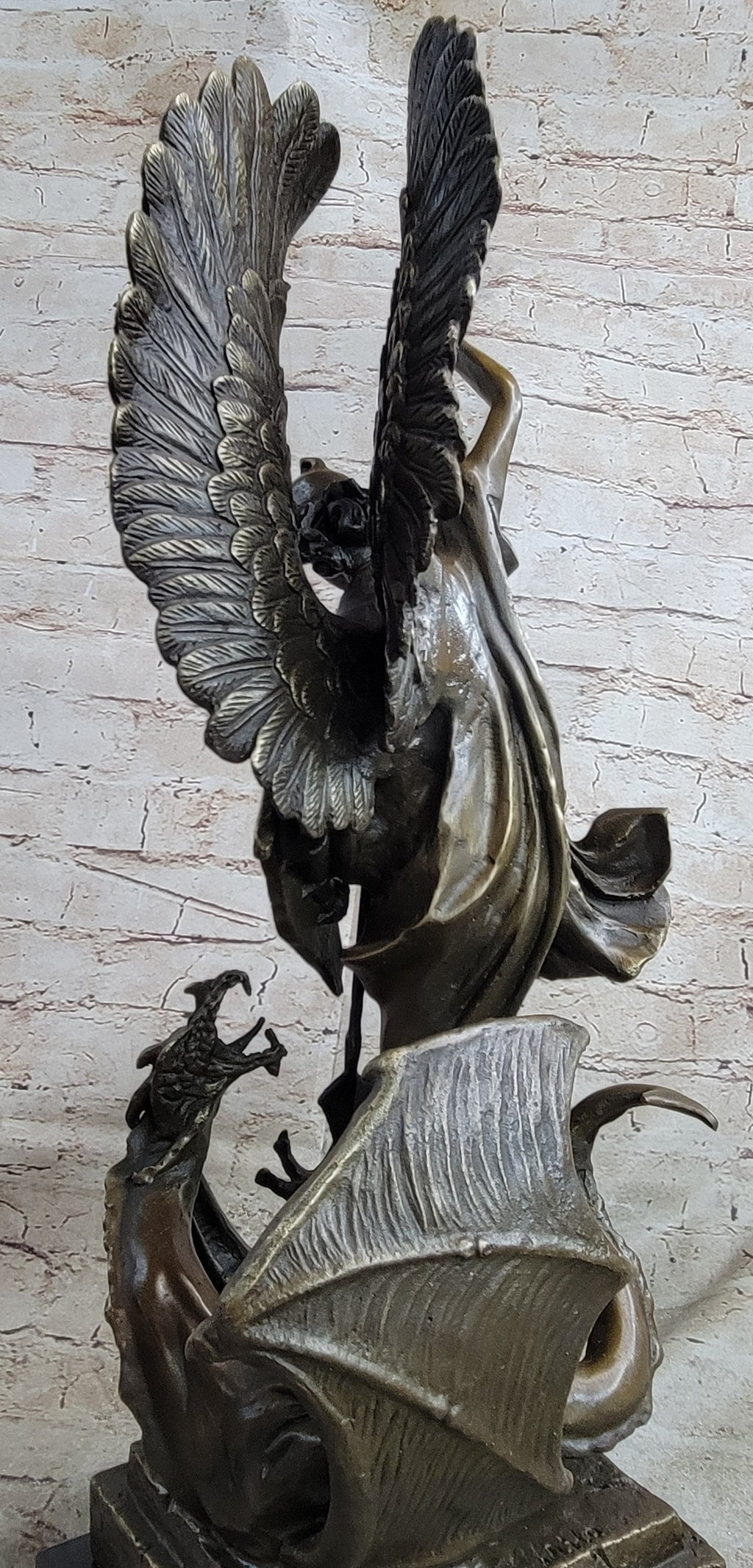 Signed Saint George killing Dragon Bronze Sculpture Art Statue Figure Figurine
