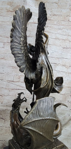 Signed Saint George killing Dragon Bronze Sculpture Art Statue Figure Figurine