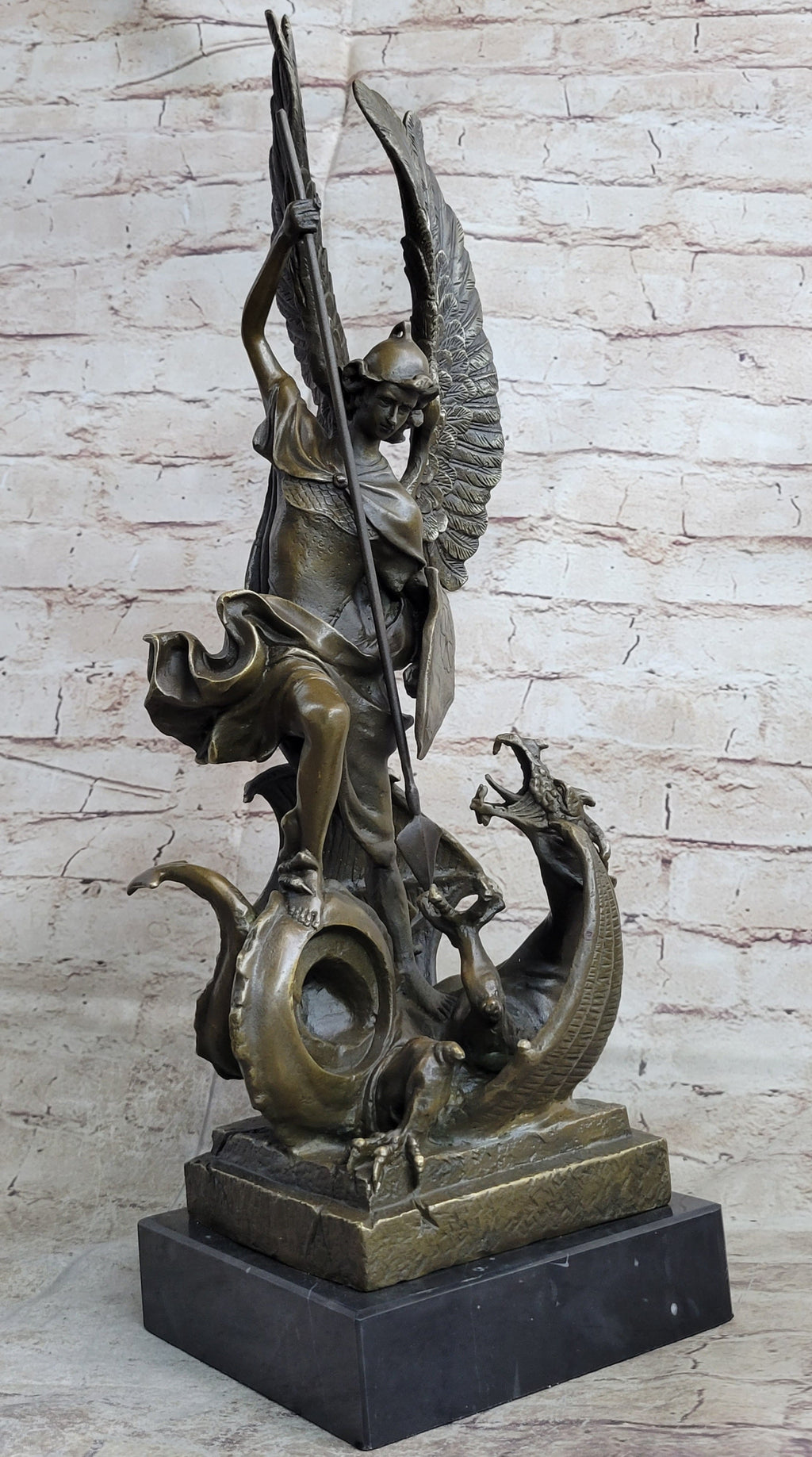 Signed Saint George killing Dragon Bronze Sculpture Art Statue Figure Figurine