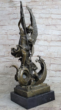 Signed Saint George killing Dragon Bronze Sculpture Art Statue Figure Figurine