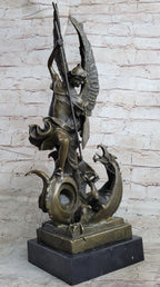 Signed Saint George killing Dragon Bronze Sculpture Art Statue Figure Figurine