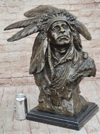 Carl Kauba Native American Indian Chief in War Bonnet Bust Bronze Sculpture Statue