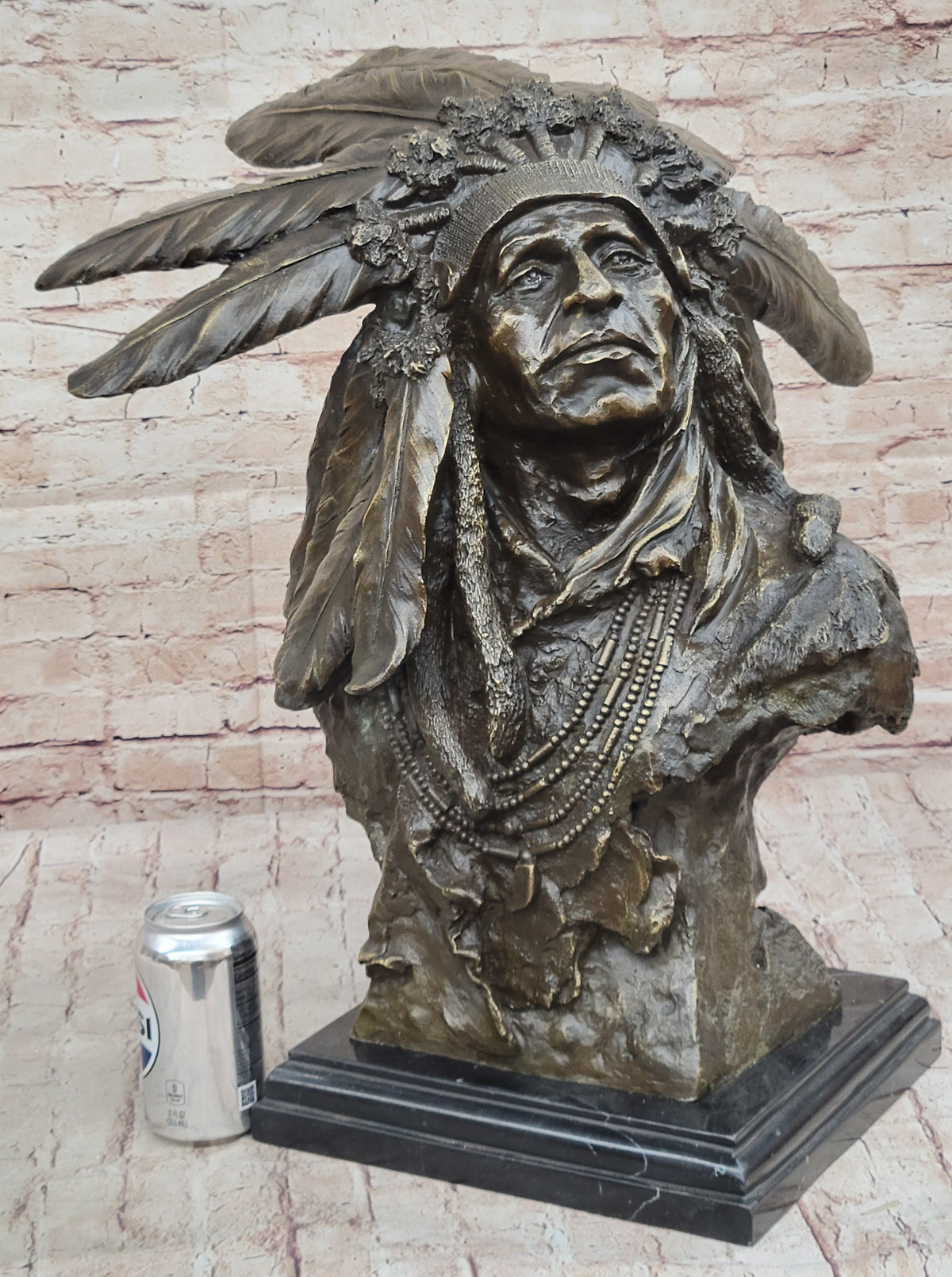 Carl Kauba Native American Indian Chief in War Bonnet Bust Bronze Sculpture Statue