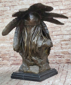 Carl Kauba Native American Indian Chief in War Bonnet Bust Bronze Sculpture Statue