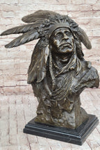 Carl Kauba Native American Indian Chief in War Bonnet Bust Bronze Sculpture Statue