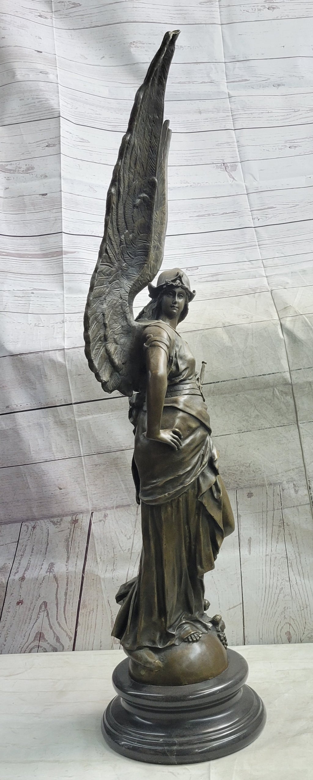 Winged Warrior Angel Archangel w/ Sword Bronze Statue Sculpture Figure 37" x 13"