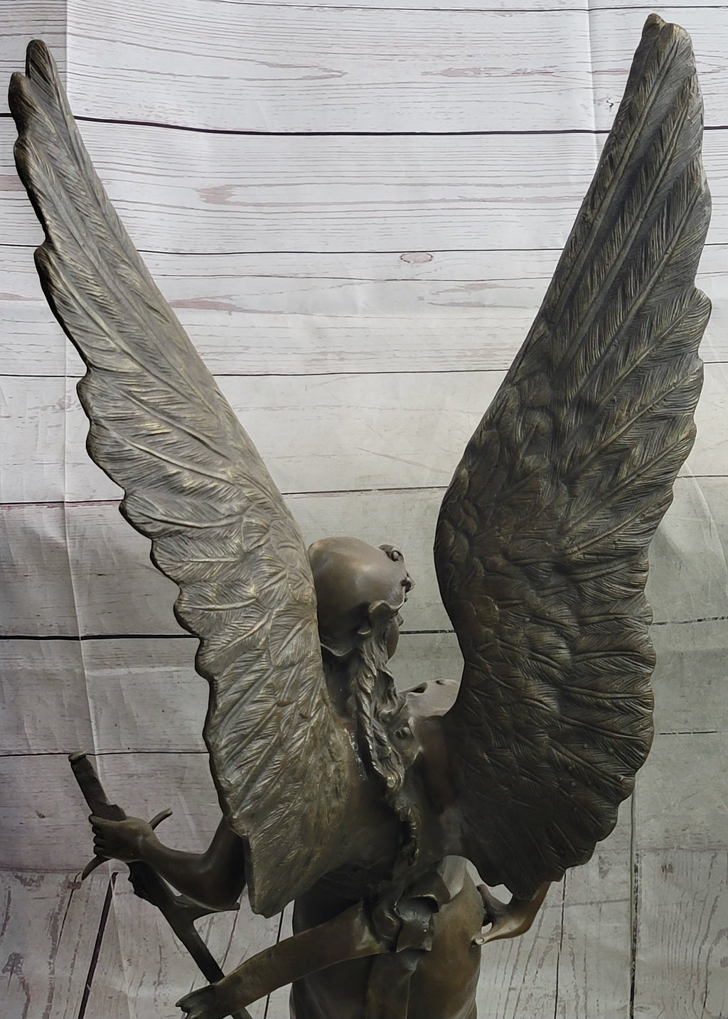 Winged Warrior Angel Archangel w/ Sword Bronze Statue Sculpture Figure 37" x 13"