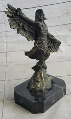 Native American Indian Eagle Dancer Shaman Medicine Man Bronze Sculpture Statue Marble Base