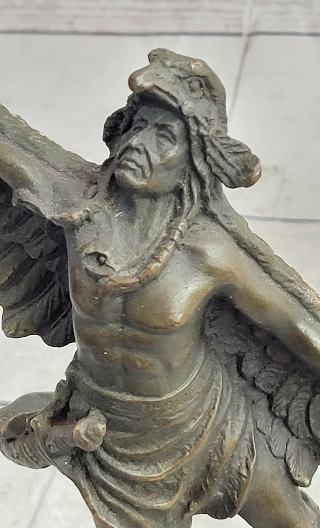 Native American Indian Eagle Dancer Shaman Medicine Man Bronze Sculpture Statue Marble Base