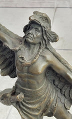 Native American Indian Eagle Dancer Shaman Medicine Man Bronze Sculpture Statue Marble Base