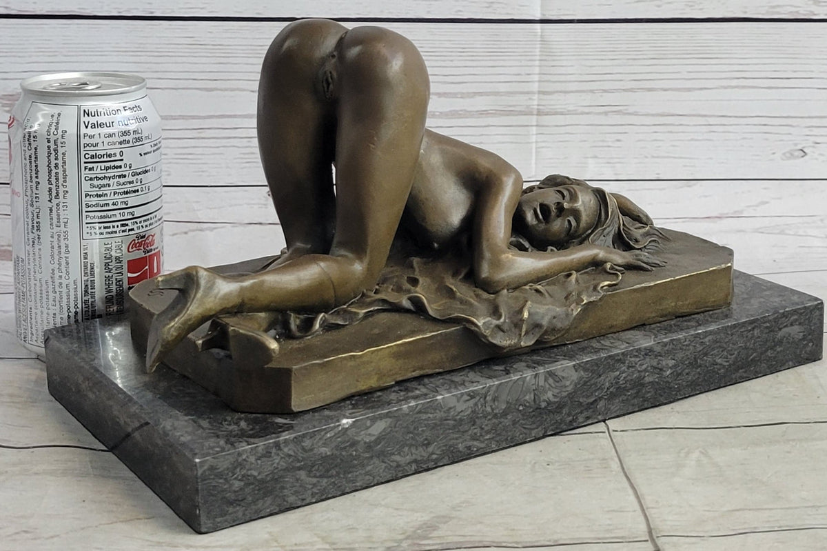 Erotic Nude Bronze Sculpture Statue Girl on Her Knees Sexual Position 7" x 11"
