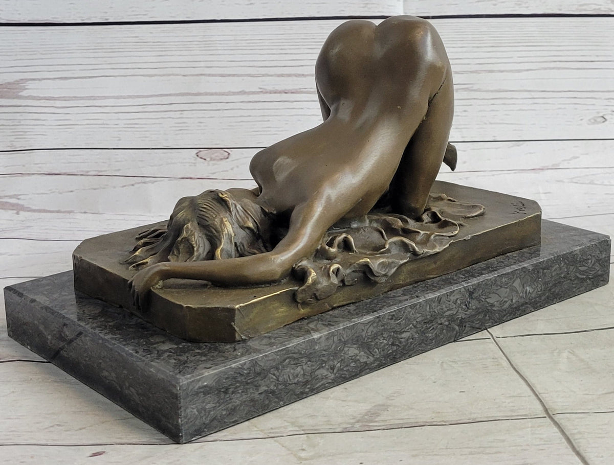 Erotic Nude Bronze Sculpture Statue Girl on Her Knees Sexual Position 7" x 11"