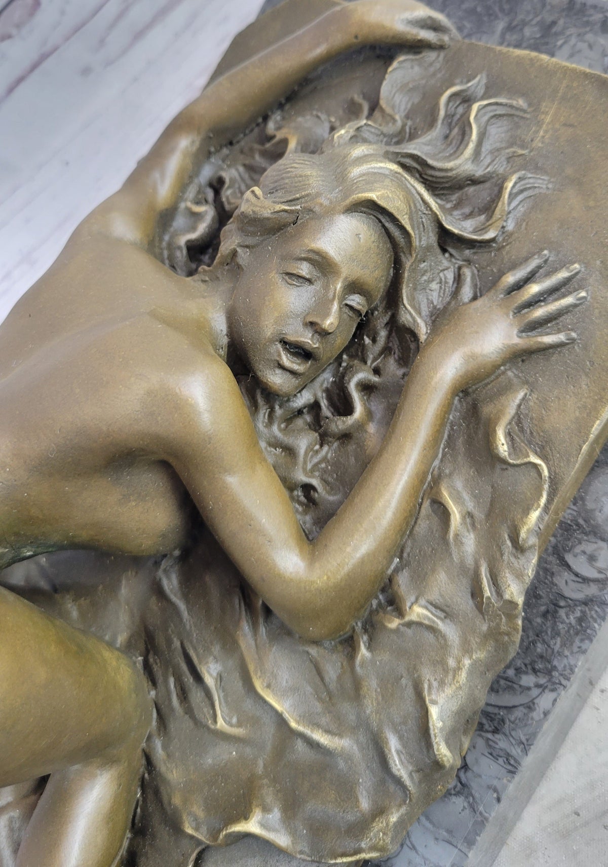 Erotic Nude Bronze Sculpture Statue Girl on Her Knees Sexual Position 7" x 11"