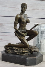 Xena Warrior Amazon Fantasy Girl Bronze Sculpture Statue Figure on Marble Base