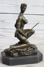 Xena Warrior Amazon Fantasy Girl Bronze Sculpture Statue Figure on Marble Base