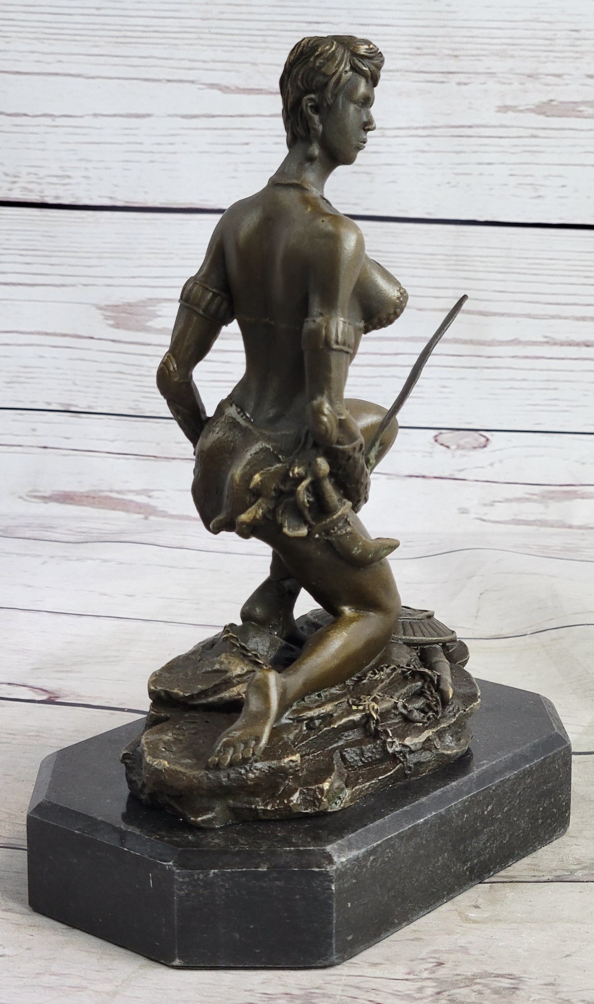 Xena Warrior Amazon Fantasy Girl Bronze Sculpture Statue Figure on Marble Base