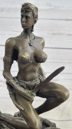 Xena Warrior Amazon Fantasy Girl Bronze Sculpture Statue Figure on Marble Base