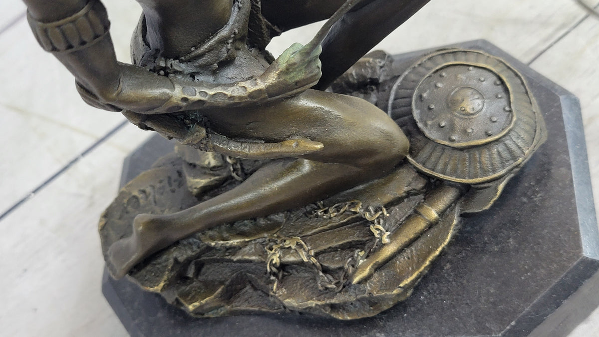 Xena Warrior Amazon Fantasy Girl Bronze Sculpture Statue Figure on Marble Base