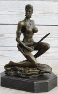 Xena Warrior Amazon Fantasy Girl Bronze Sculpture Statue Figure on Marble Base