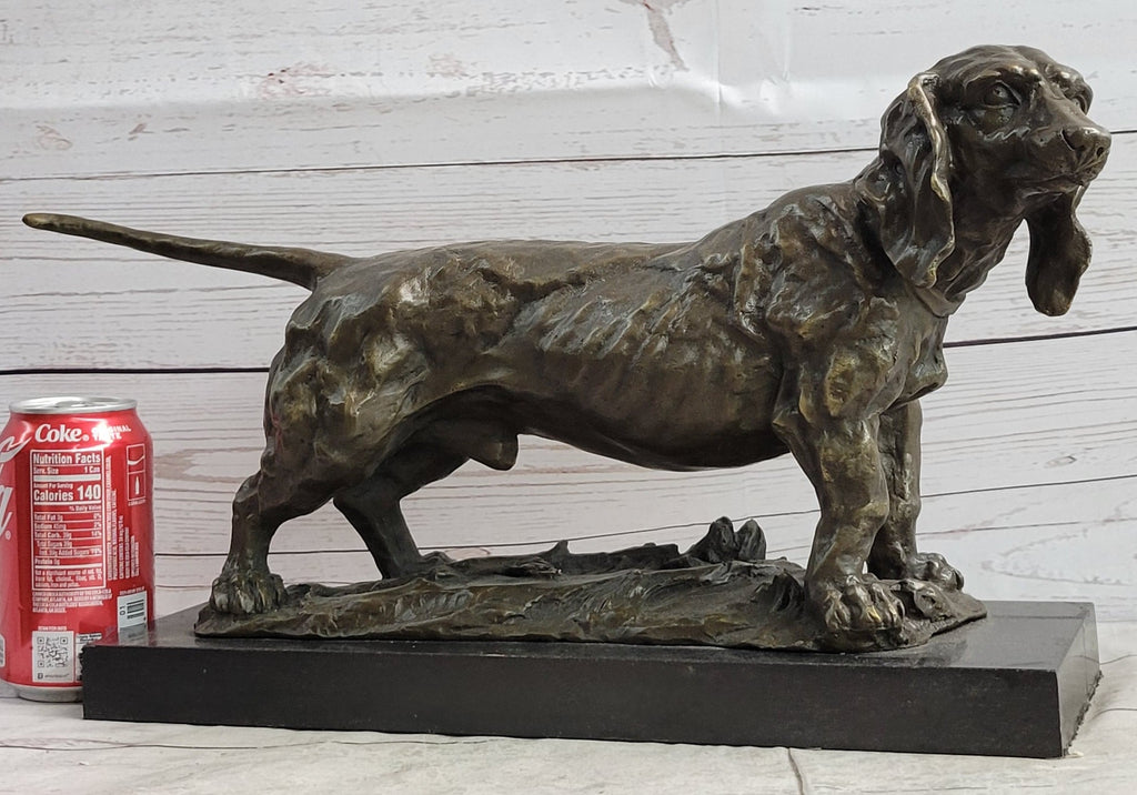 Basset Hound Dog Figure Art Deco Bronze Sculpture on Marble Base Figurine Gift