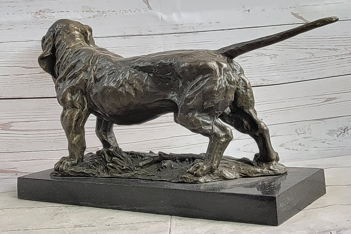 Basset Hound Dog Figure Art Deco Bronze Sculpture on Marble Base Figurine Gift