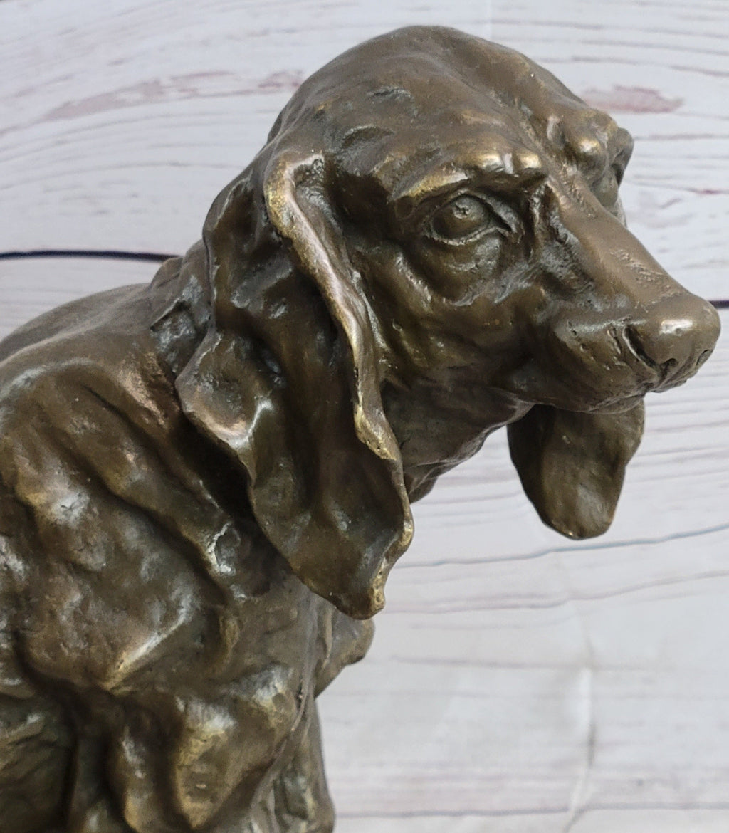 Basset Hound Dog Figure Art Deco Bronze Sculpture on Marble Base Figurine Gift