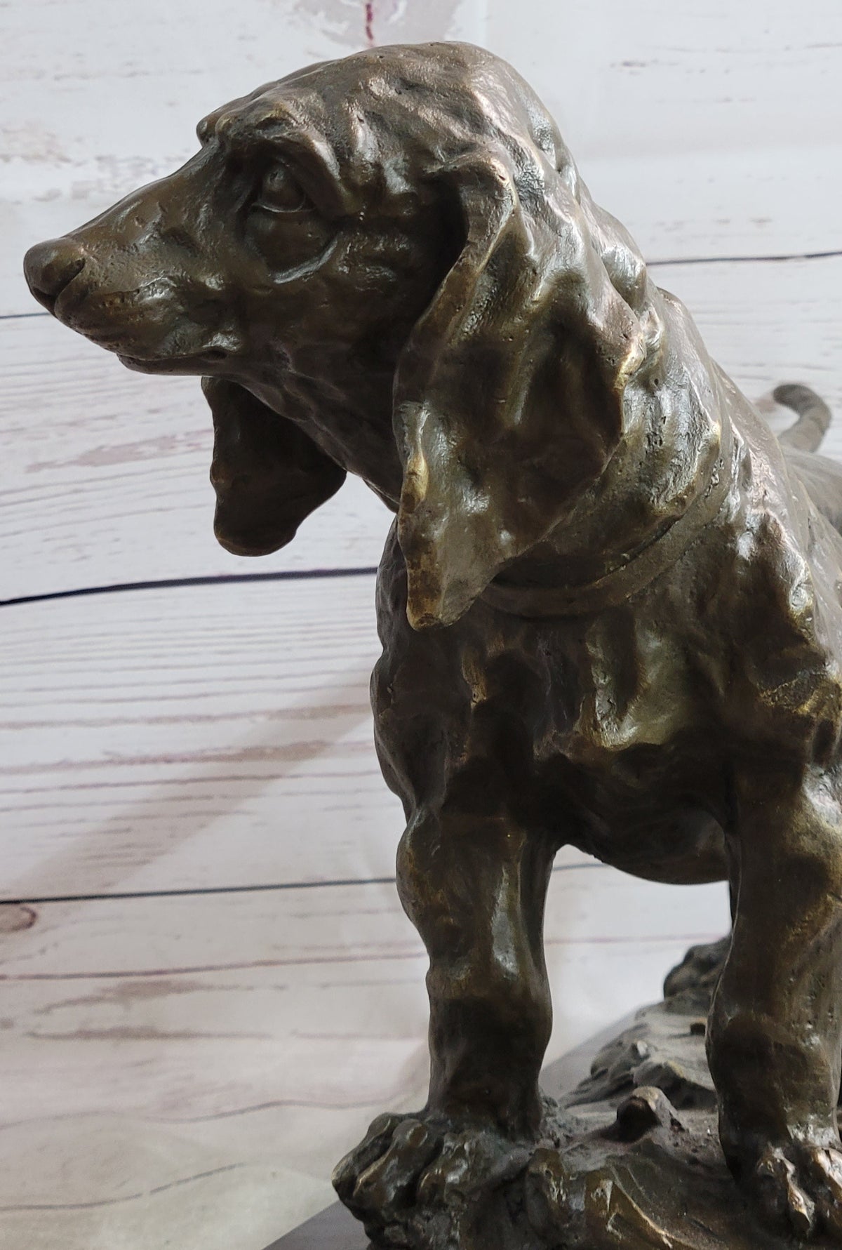 Basset Hound Dog Figure Art Deco Bronze Sculpture on Marble Base Figurine Gift